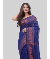 DESH BIDESH Women`s Bengal Cotton Silk Pure Handloom Cotton Saree Kohinoor Work With Blouse Piece(Blue)